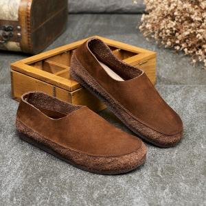 Casual Style Cozy Soft Handmade Shoes Cowhide Leather Vintage Flats