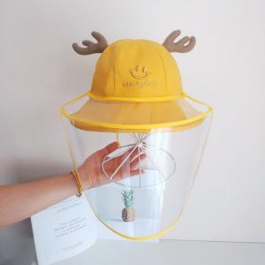 Cute Antler Embroidered Bucket Hat with Face Shield Mask for Kids