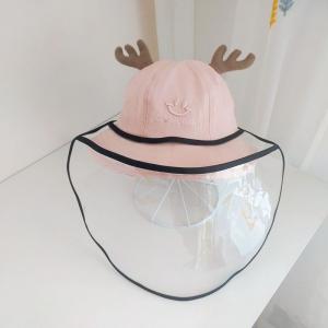 Cute Antler Embroidered Bucket Hat with Face Shield Mask for Kids