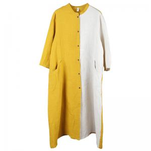 Yellow and White Linen Shirt Dress Long Sleeve Comfy Resort Attire