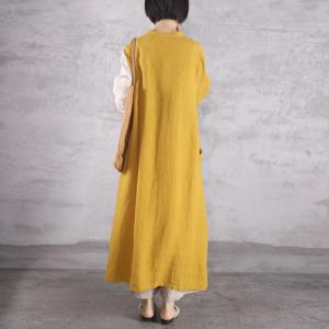 Yellow and White Linen Shirt Dress Long Sleeve Comfy Resort Attire