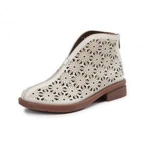 Hollow Out Low Heel Ankle Boots Back Zip Leather Boots