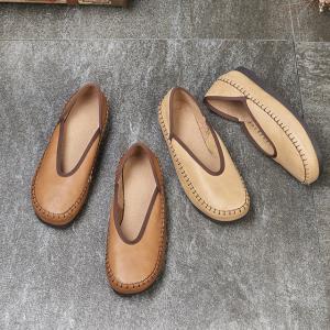 Super Comfortable Handmade Flats Cowhide Leather Anti-Slip Shoes