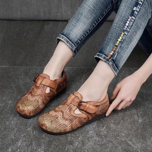 Folk Style Hemp Knitting Shoes Cowhide Leather Low Heels Shoes