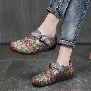 Folk Style Hemp Knitting Shoes Cowhide Leather Low Heels Shoes