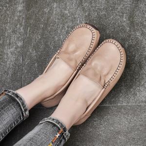 Ruffle Gommino Shoes Womens Cowhide Leather Slip-On