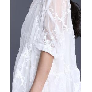 Half Sleeve Embroidery Lace White Loose Silk Sheer Dress with Long Camisole