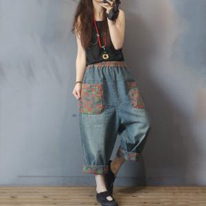 Printed Straight Pockets Baggy Jeans Womens Vintage Mom Jeans