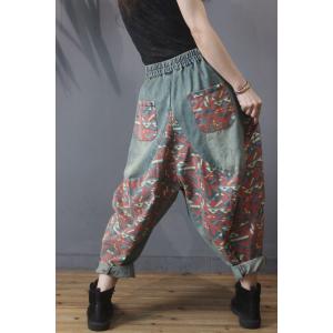 Street Style Printed Patchwork Bootcuts Womens Denim Harem Trousers