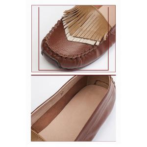 Handmade Cowhide Leather Tassel Shoes Granny Slip-On Flats