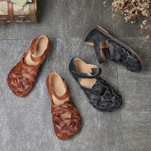 Genuine Leather Handmade Flat Sandals Beach Hollow Out Shoes