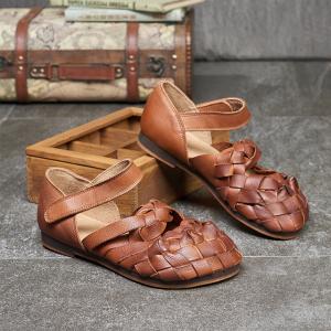 Genuine Leather Handmade Flat Sandals Beach Hollow Out Shoes