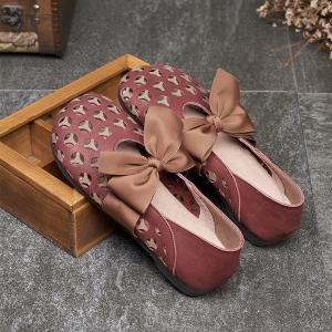 Holes Decoration Bowknot Shoes Soft Leather Summer Slip-On Ballet Flats