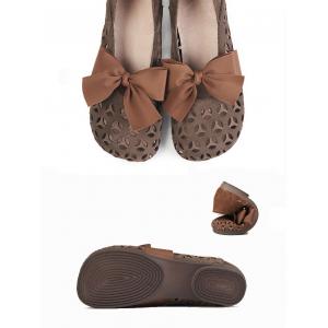 Holes Decoration Bowknot Shoes Soft Leather Summer Slip-On Ballet Flats