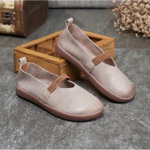 Round Toe Leather Casual Flats Straps Decoration Driving Shoes