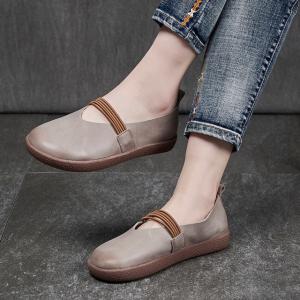 Round Toe Leather Casual Flats Straps Decoration Driving Shoes