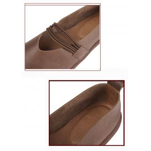 Round Toe Leather Casual Flats Straps Decoration Driving Shoes