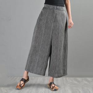 Vertical Pinstriped Long Vest with Linen Wide Leg Pants