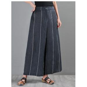 OL Style Sleeveless Long Shirt with Flax Striped Palazzo Pants