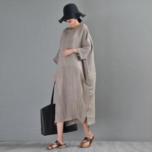 Bat Sleeve Linen Black Dress Loose Casual Caftan Dress