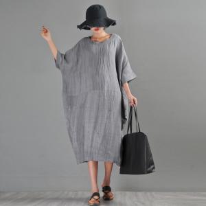 Bat Sleeve Linen Black Dress Loose Casual Caftan Dress