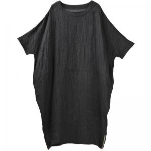 Bat Sleeve Linen Black Dress Loose Casual Caftan Dress