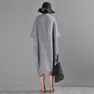 Side Zip Gray Flax Clothing Summer Large Casual Caftan