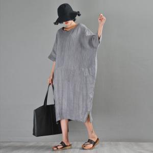 Side Zip Gray Flax Clothing Summer Large Casual Caftan