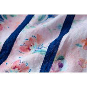 Lace Trim Printed Linen Pink Blouse Blue Contrast Oversized Shirt