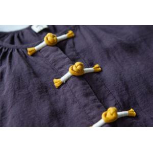 Yellow Chinese Frogs Purple Blouse Plus Size Linen Resort Attire