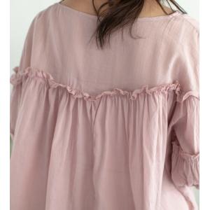 Puff Sleeve Ruffle Blouse Large Ramie Summer Shirt for Women