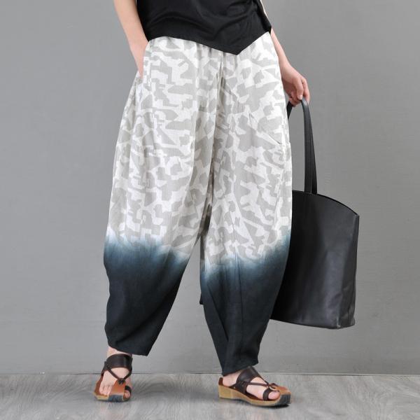 Tie-Dye Linen Harem Pants Loose Camouflage Fluffy Trousers