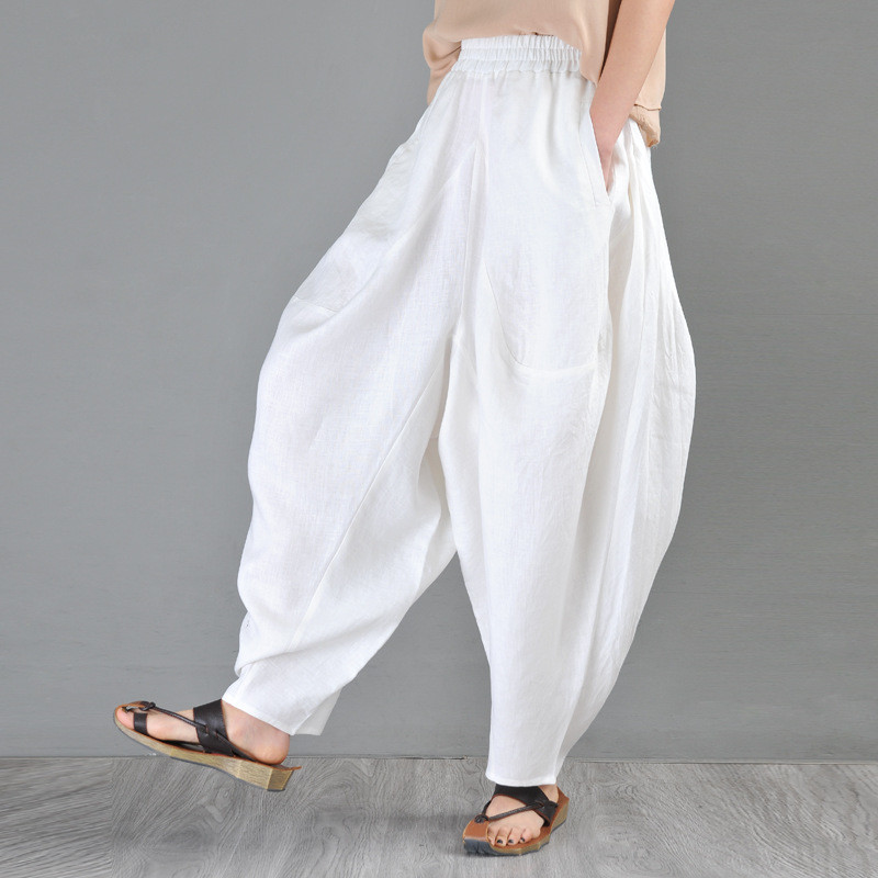 High-End Linen White Bloomers Pants Casual Comfy Hippie Pants in White ...
