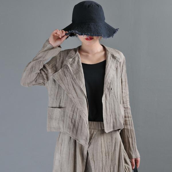 OL Style Khaki Blazer Long Sleeve Linen Short Blazer