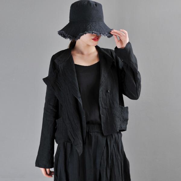 Leisure Style Linen Black Blazer Long Sleeve Short Jackets
