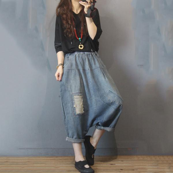 Relax-Fir Ripped Harem Pants Womans Patchwork Jeans