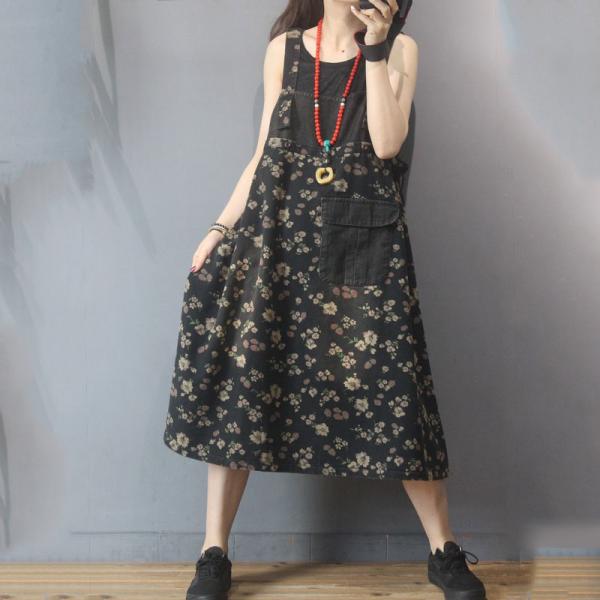 Ditsy Floral Black Jumper Dress Reversible Overall Dress