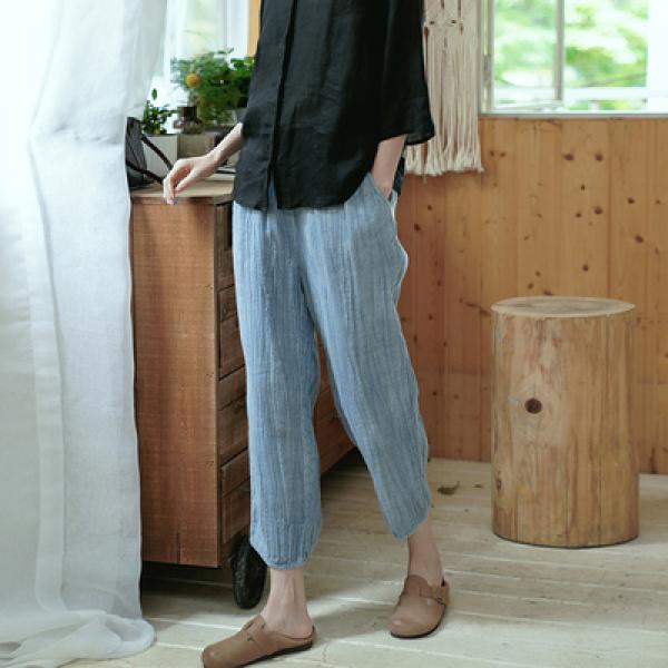 Casual Linen Tapered Pants Pleated Straight-Leg Trousers