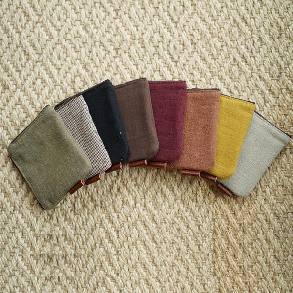 Solid Colors Linen Coin Purse Zip Small Wallets