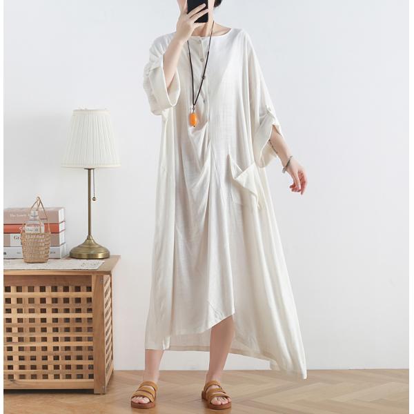 Asymmetrical Plus Size Draped Dress Cotton Caftan Dress