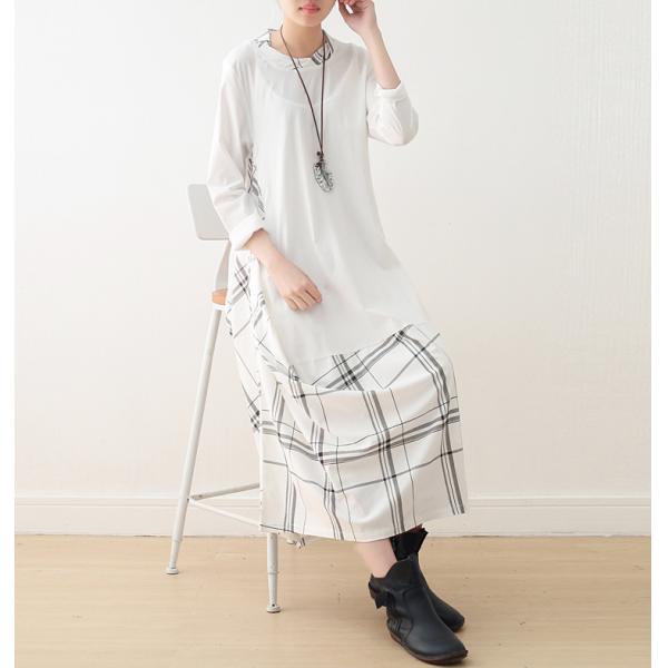 Long Sleeve Gingham Dress Loose Chiffon Designer Dress