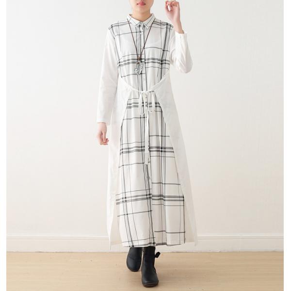 Loose-Fitting Checkered Dress Spring Wrap Dress in White Black One Size ...