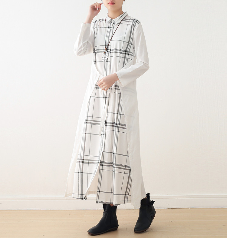 Loose-Fitting Checkered Dress Spring Wrap Dress in White Black One Size ...