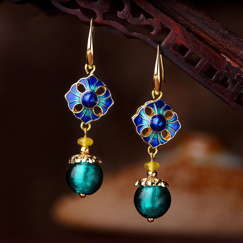 Chinese Style Vintage Colored Glaze Designer Earrings in Green