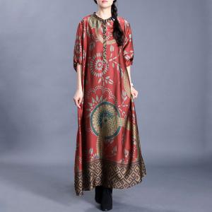 Totem Pattern Silk Modest Dress Loose Maxi Church Dress