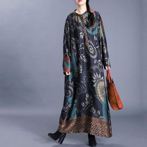 Totem Pattern Silk Modest Dress Loose Maxi Church Dress