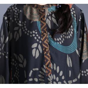 Totem Pattern Silk Modest Dress Loose Maxi Church Dress