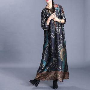 Totem Pattern Silk Modest Dress Loose Maxi Church Dress