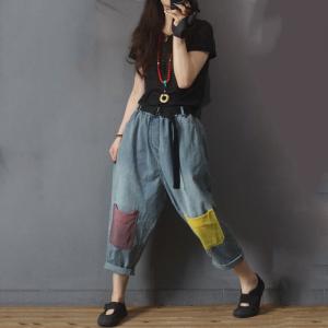 Colorful Pockets 90s Mom Jeans Womens Korean Street Wear