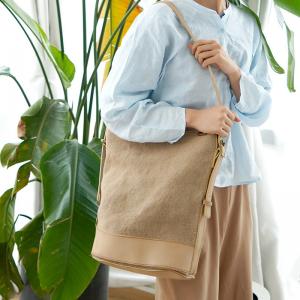 Vintage Cotton Linen Bucket Bag for Women